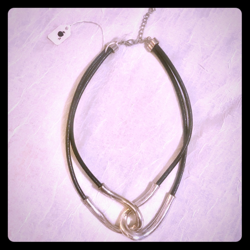 Black Leather & Real Silver Necklace